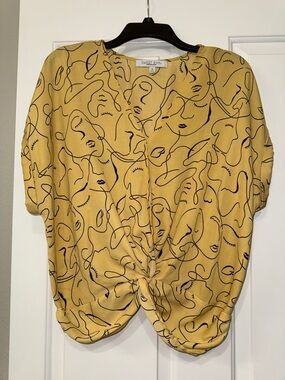 Yellow Abstract Face Knot-Front Top